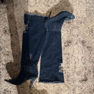 Elegant Denim Over the Knee distressed Boots